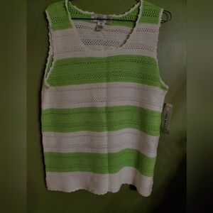 Christopher & Banks Lime Green and White Crochet Tank Top